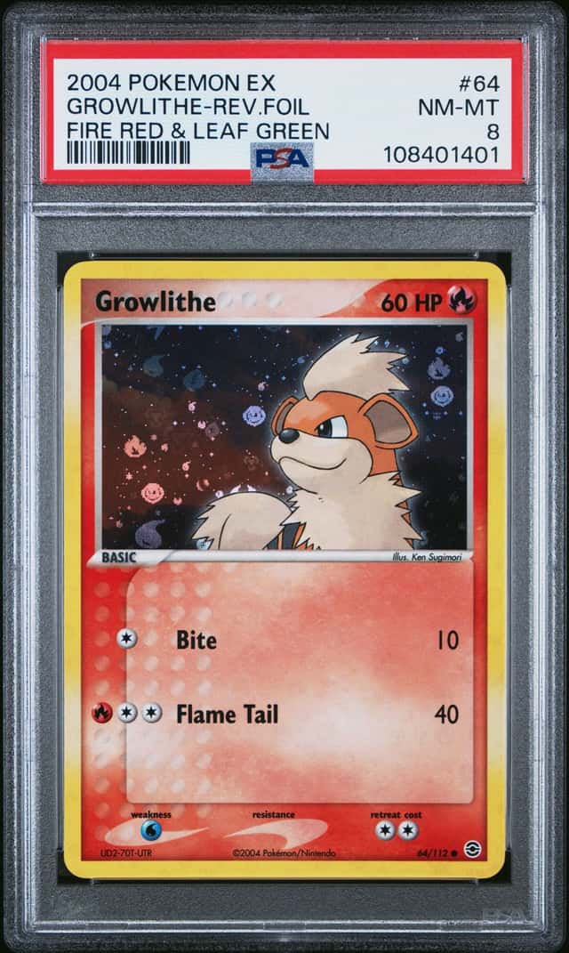 2004 Pokemon EX Fire Red & Leaf Green #64 Growlithe Reverse Foil PSA 8