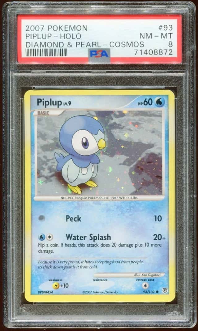2007 POKEMON DIAMOND & PEARL PIPLUP LV. 9 #93/130 PROMO COSMOS HOLO PSA 8 E10