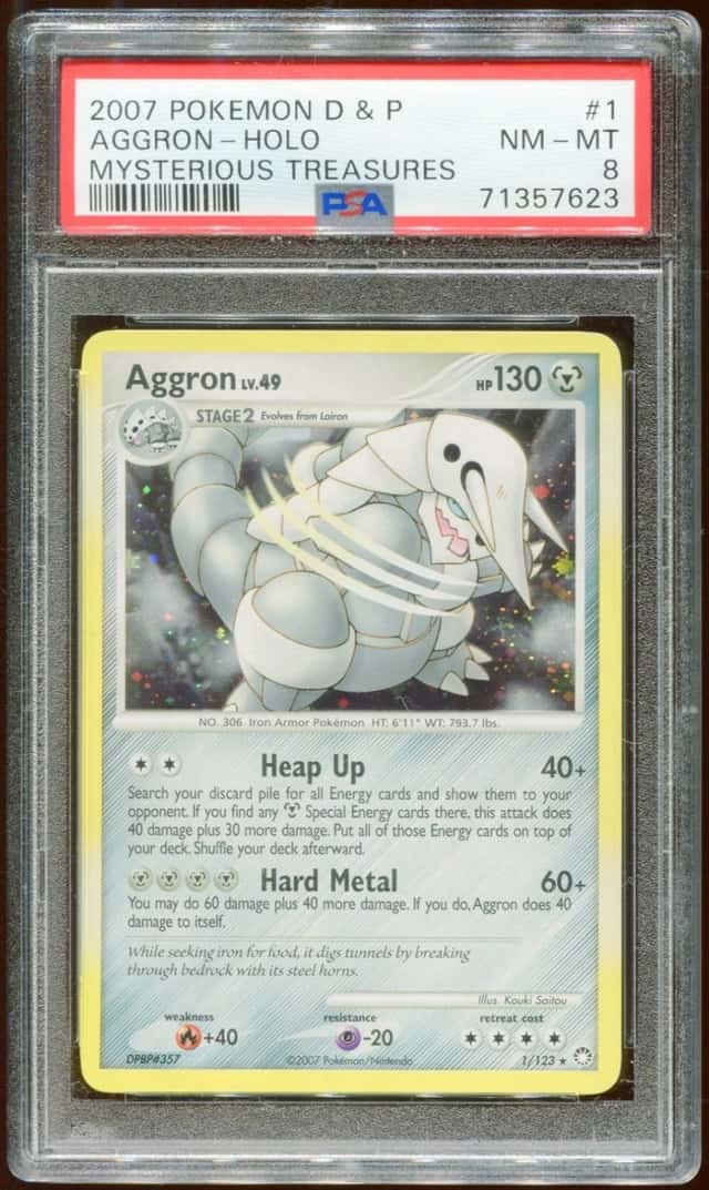 2007 POKEMON D & P MYSTERIOUS TREASURES AGGRON LV. 49 #1/123 HOLO PSA 8 E10