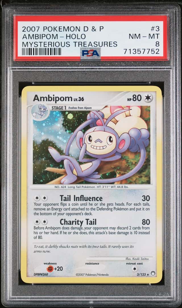 2007 POKEMON D & P MYSTERIOUS TREASURES AMBIPOM #3/123 HOLO FOIL PSA 8 E10