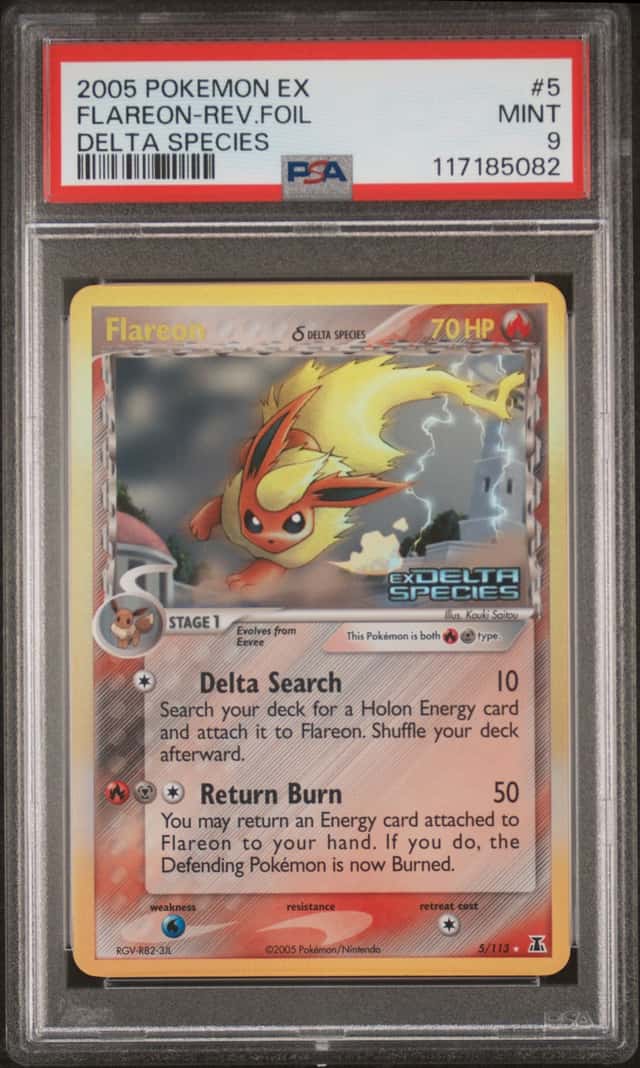 Pokemon 2005 Flareon 5/113 Reverse Holo EX Delta Species PSA 9