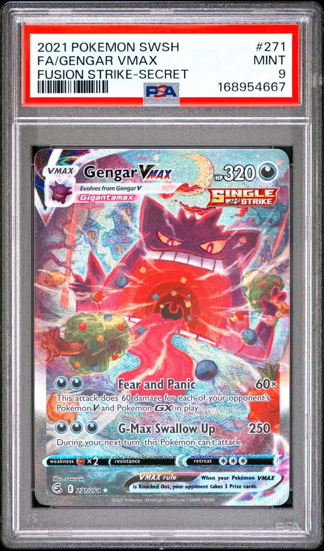 2021 POKEMON SWORD & SHIELD FUSION STRIKE SECRET #271 FULL ART/GENGAR VMAX PSA 9