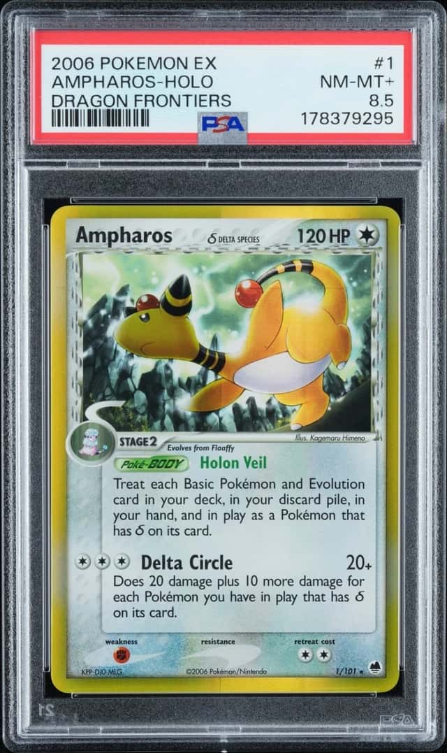 2006 POKEMON EX DRAGON FRONTIERS #1 AMPHAROS-HOLO PSA 8.5