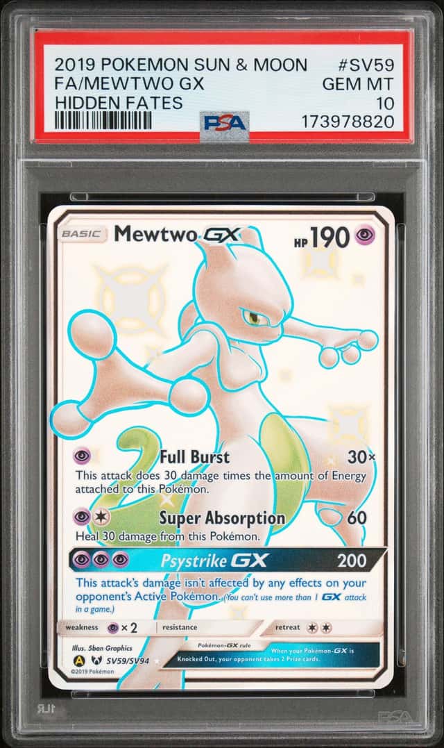 Pokemon TCG Mewtwo GX SV59/SV94 Hidden Fates Shiny Vault Holo Full Art PSA 10