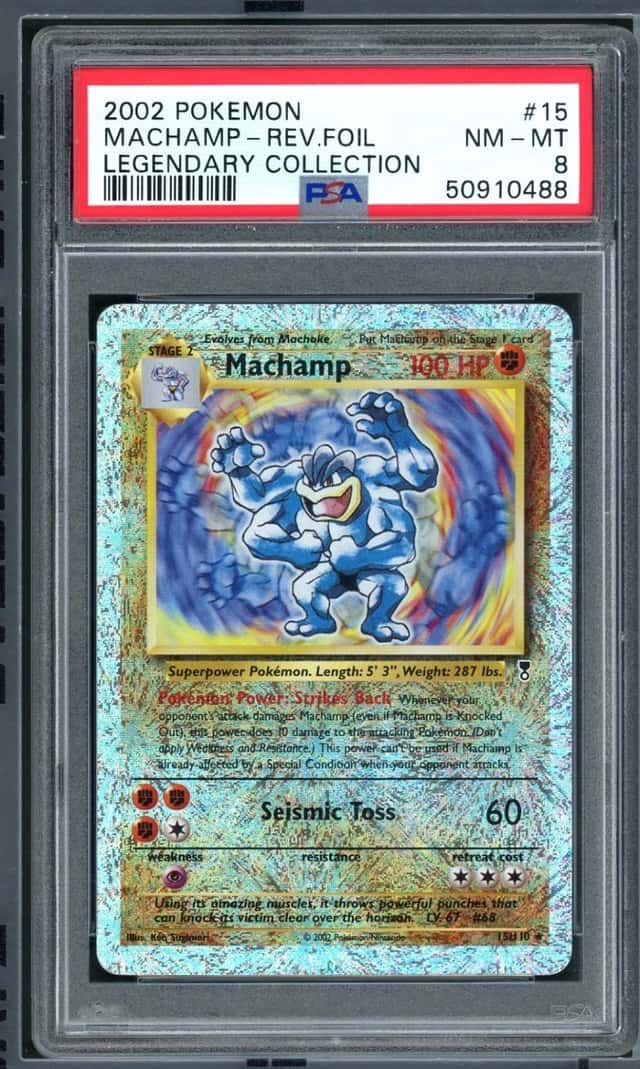 POKEMON MACHAMP-REV.FOIL 2002 LEGENDARY COLLECTION #15 PSA 8