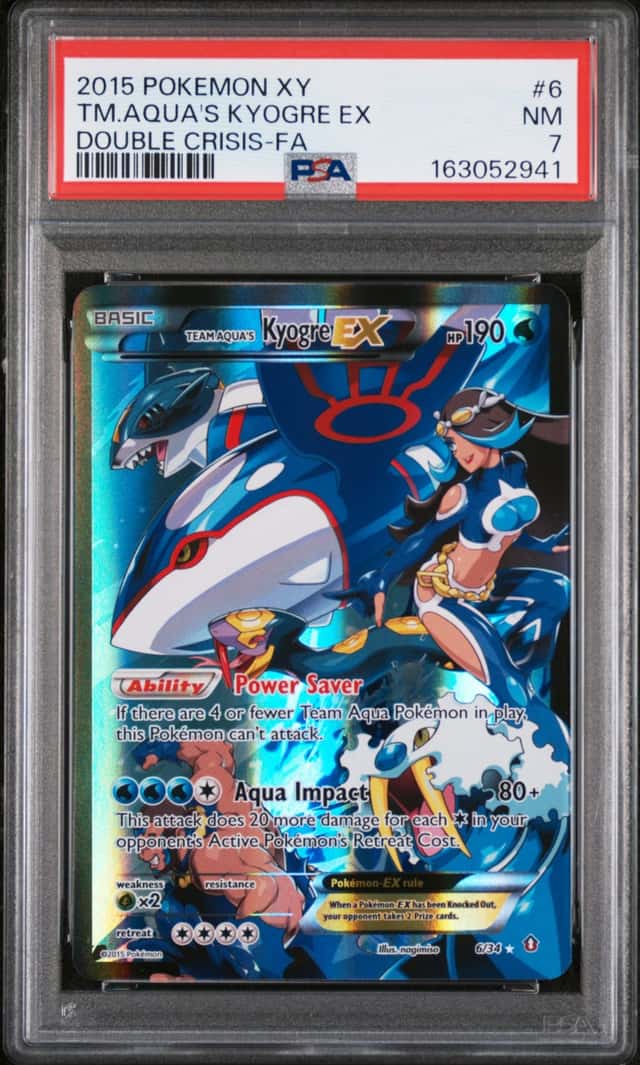 2015 Pokémon Team Aqua’s Kyogre EX 6/34 Double Crisis Full Art PSA 7 NM
