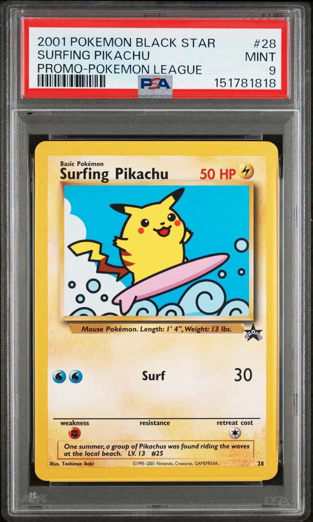 2001 Surfing Pikachu Pokemon Black Star #28 Promo PSA 9