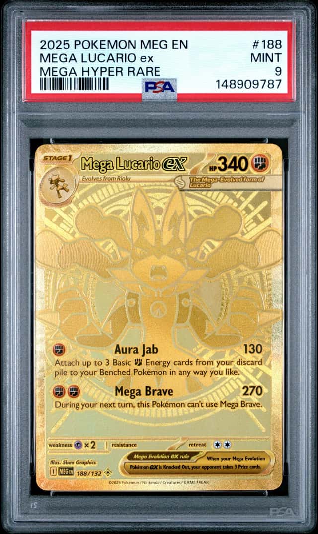 MEGA LUCARIO EX 2025 POKEMON MEG EN 188/132 MEGA HYPER RARE PSA 9 Q3963-7