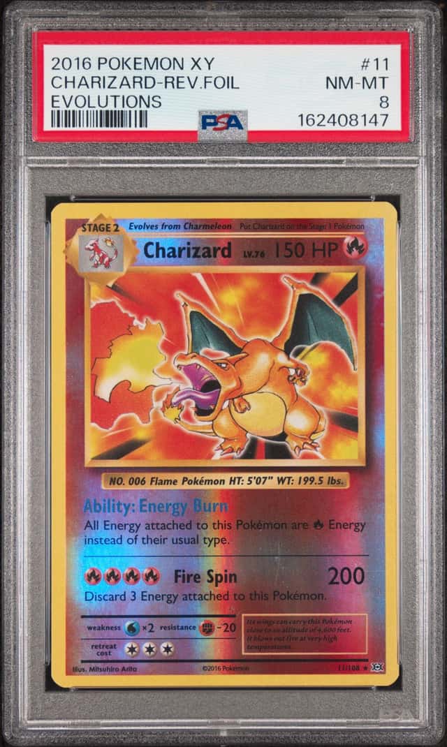 2016 POKEMON XY EVOLUTIONS #11 CHARIZARD-REVERSE FOIL PSA 8
