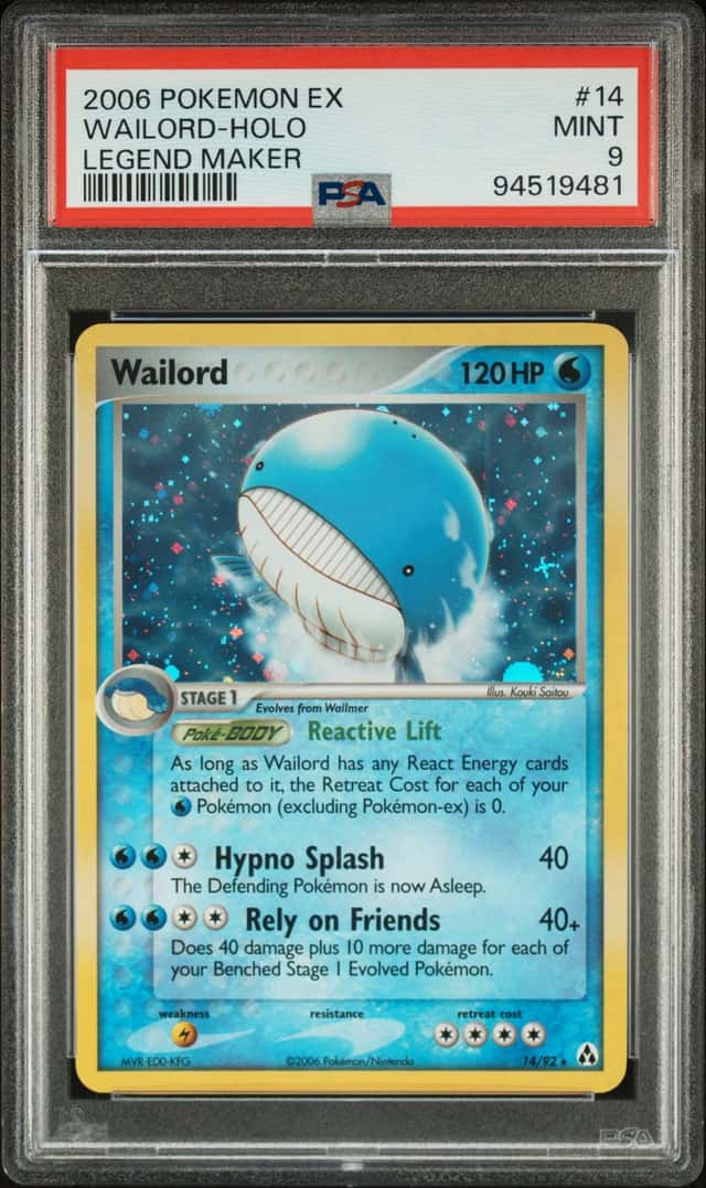 💫 PSA 9 MINT 💫 Pokemon WAILORD Reverse Holo Legend Maker 14/92 Vintage Card