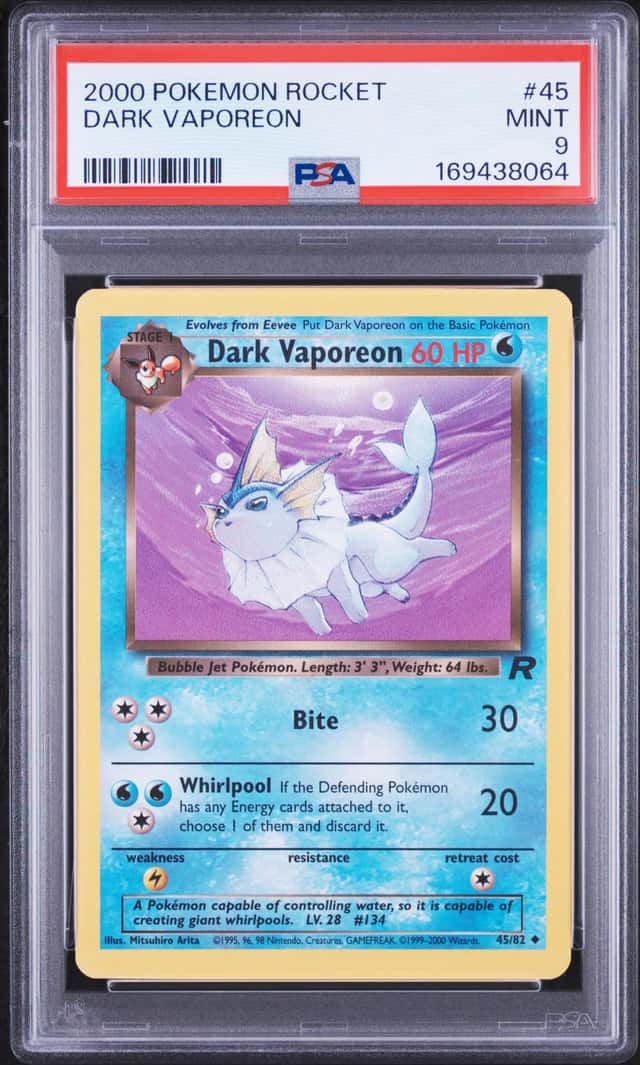 PSA 9 Dark Vaporeon 45/82 Pokémon Team Rocket Unlimited Uncommon TCG Mint