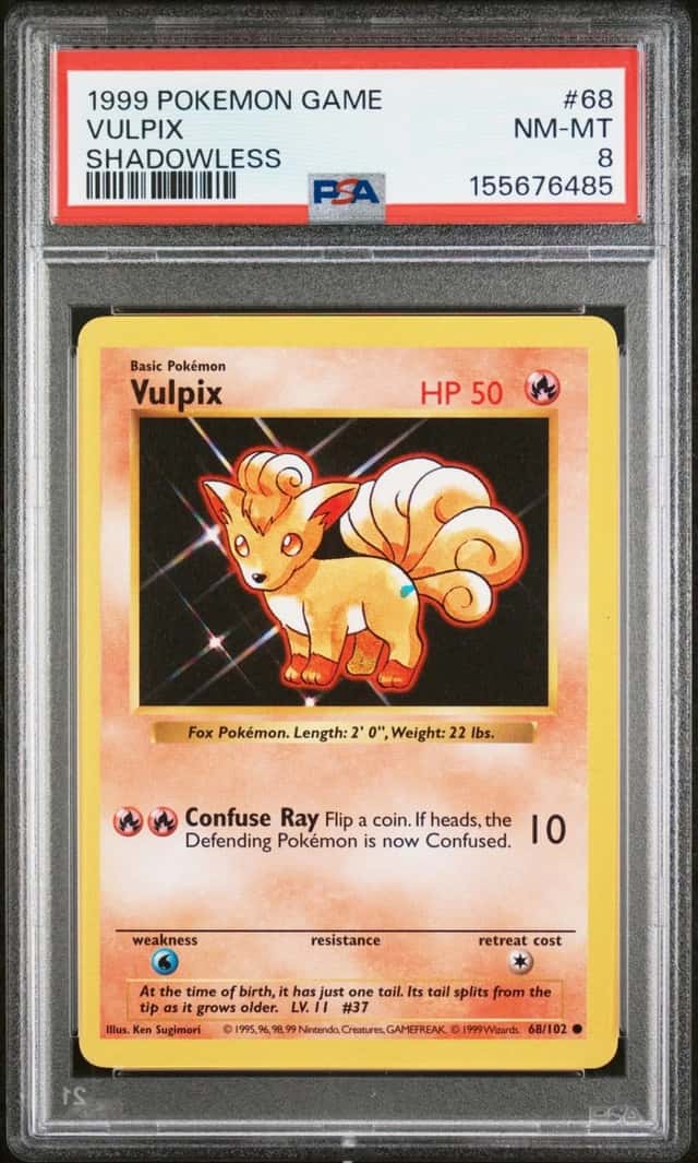 Vulpix 68/102 Shadowless Game Pokemon PSA 8 Blue Dot Error