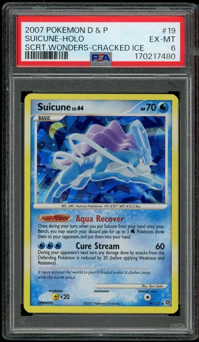 Pokemon Suicune Holo Cracked Ice 19/132 D&P Secret Wonders PSA 6 EX-MT