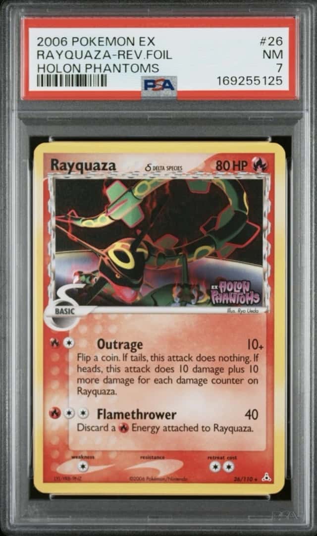 2006 POKEMON EX HOLON PHANTOMS #26 RAYQUAZA REVERSE HOLO FOIL STAMP PSA 7