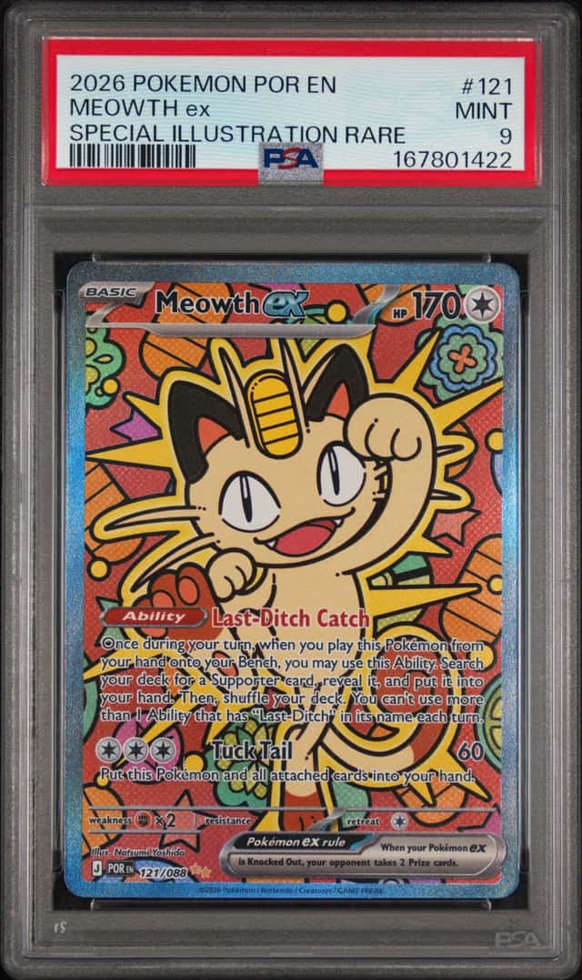 2026 POKEMON POR EN-PERFECT ORDER SPECIAL ILLUSTRATION RARE #121 MEOWTH EX PSA 9