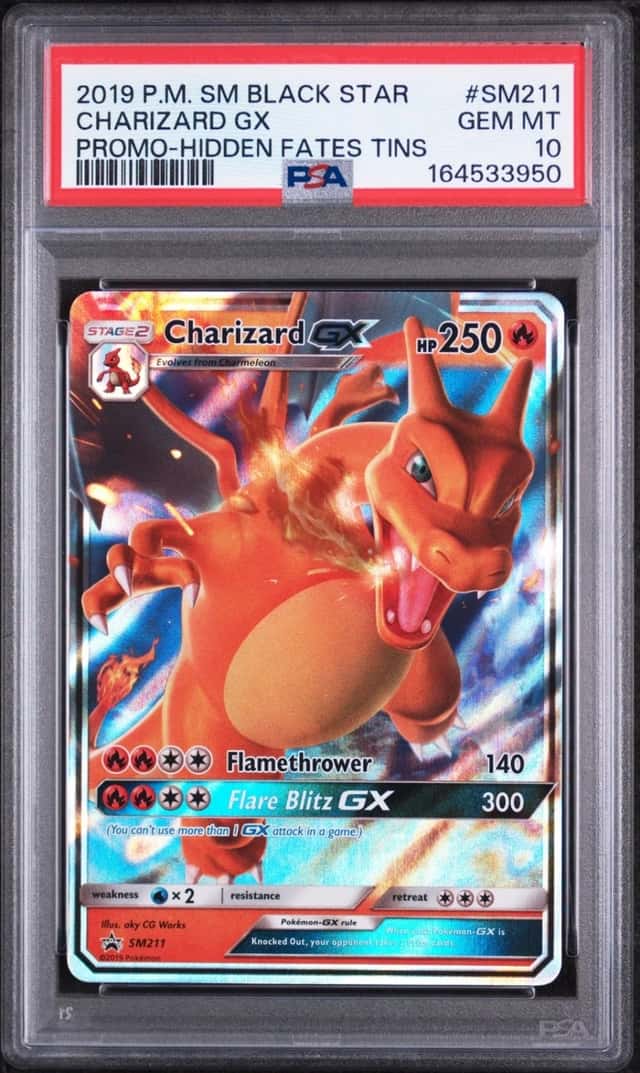 2019 POKEMON SM BLACK STAR PROMO HIDDEN FATES TINS #SM211 CHARIZARD GX PSA 10