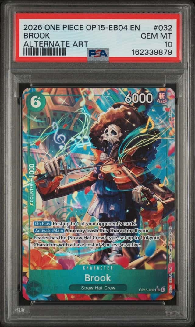 2026 ONE PIECE OP15-EB04-ADVENTURE ON KAMI'S ISLAND ALTERNATE ART BROOK PSA 10