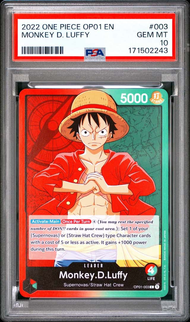 2022 ONE PIECE OP01 ROMANCE DAWN EN 003 MONKEY D. LUFFY PRE ERRATA LEADER PSA 10