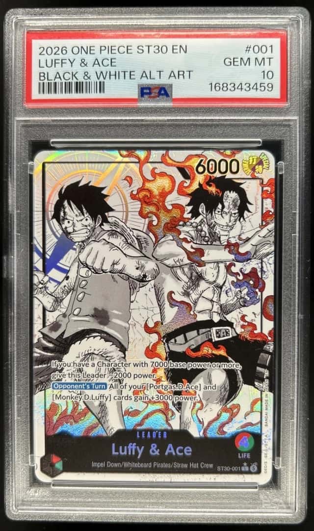 2026 One Piece Starter Deck Luffy & Ace B&W Alt Art #ST30-001 PSA 10 (59)
