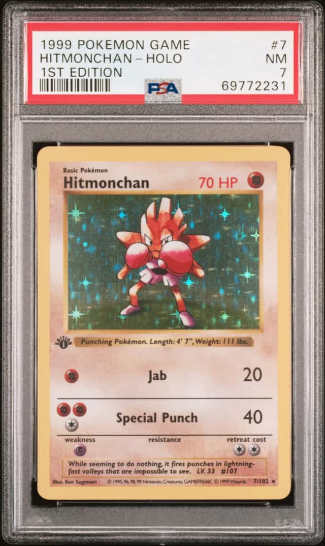 1999 Pokemon Base Set Shadowless 1st Edition Holo Hitmonchan #7 PSA 7 NRMT