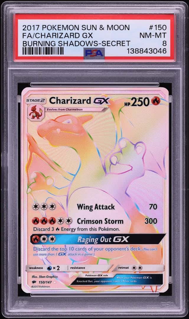 2017 Pokemon Sun & Moon Burning Shadows Rainbow Rare Charizard GX #150 PSA 8 NM-MT