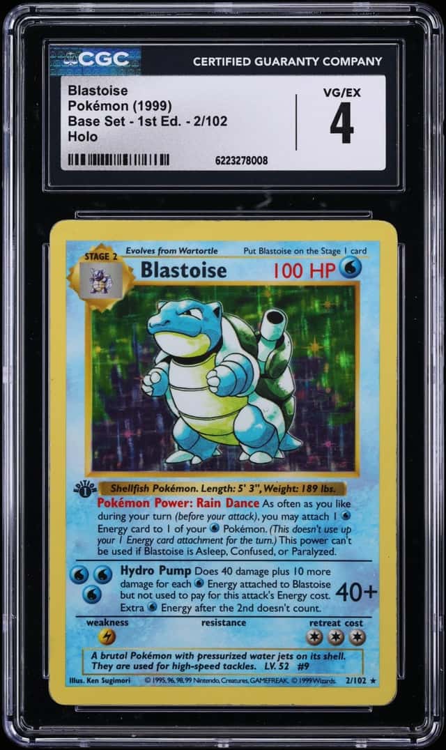 1999 Pokemon Base Set Shadowless 1st Edition Holo Blastoise #2 CGC 4 VGEX