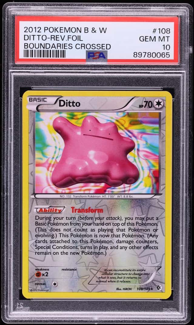 2012 Pokemon Black & White Boundaries Crossed Reverse Holo Ditto #108 PSA 10 GEM MINT