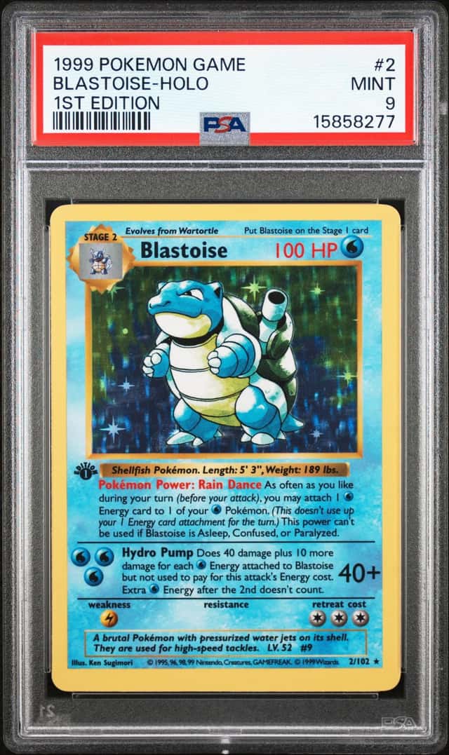 1999 Pokemon Base Set Shadowless 1st Edition Holo Blastoise #2 PSA 9 MINT