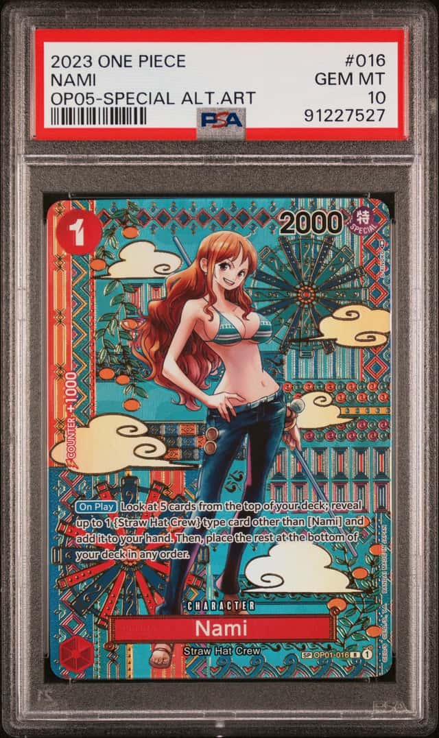 Bandai One Piece CCG Nami OP01-016 OP05 SP Special Alt Art Foil PSA 10