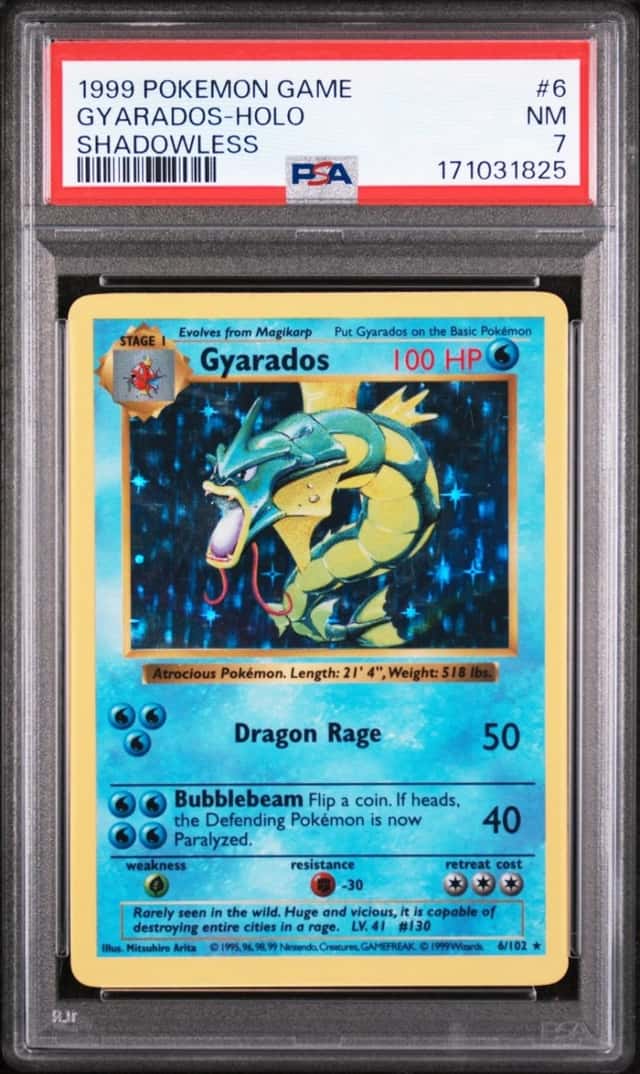1999 POKEMON BASE SET SHADOWLESS #6 GYARADOS-HOLO PSA 7