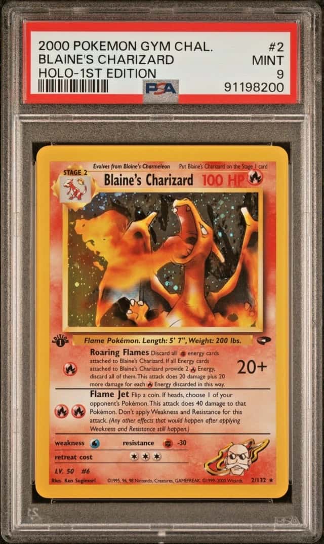 2000 POKEMON BLAINE'S CHARIZARD HOLO-1ST EDITION GYM CHALLENGE #2 PSA 9