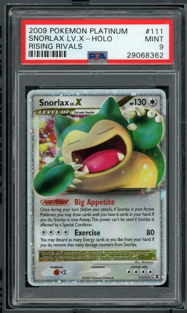 POKEMON SNORLAX LV.X 2009 PLATINUM RISING RIVALS #111 HOLO PSA 9