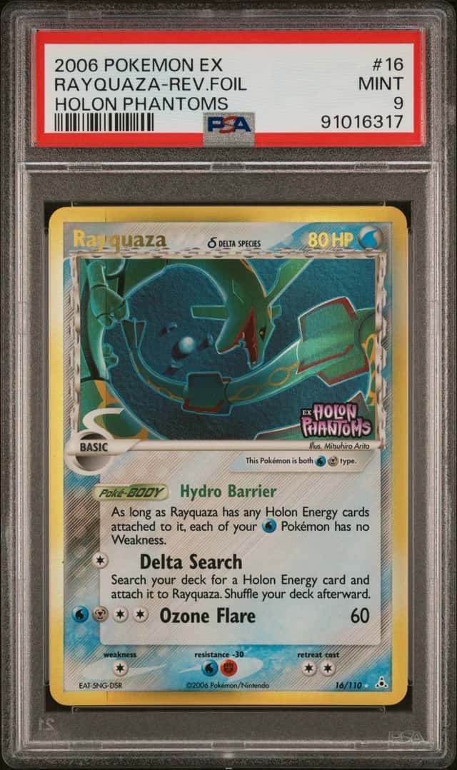 2006 Pokemon RAYQUAZA DELTA SPECIES #16/110 EX Holon Phantoms Reverse Holo PSA 9