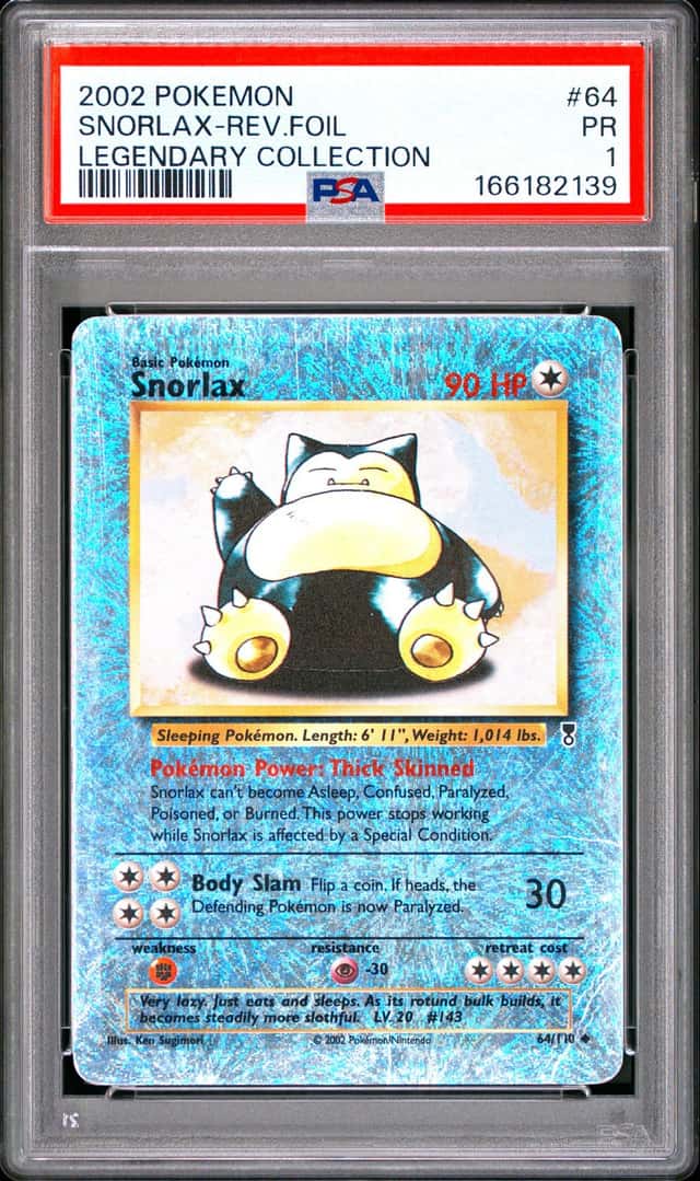 2002 Pokemon Legendary Collection #64 Snorlax Reverse Foil PSA 1 PR