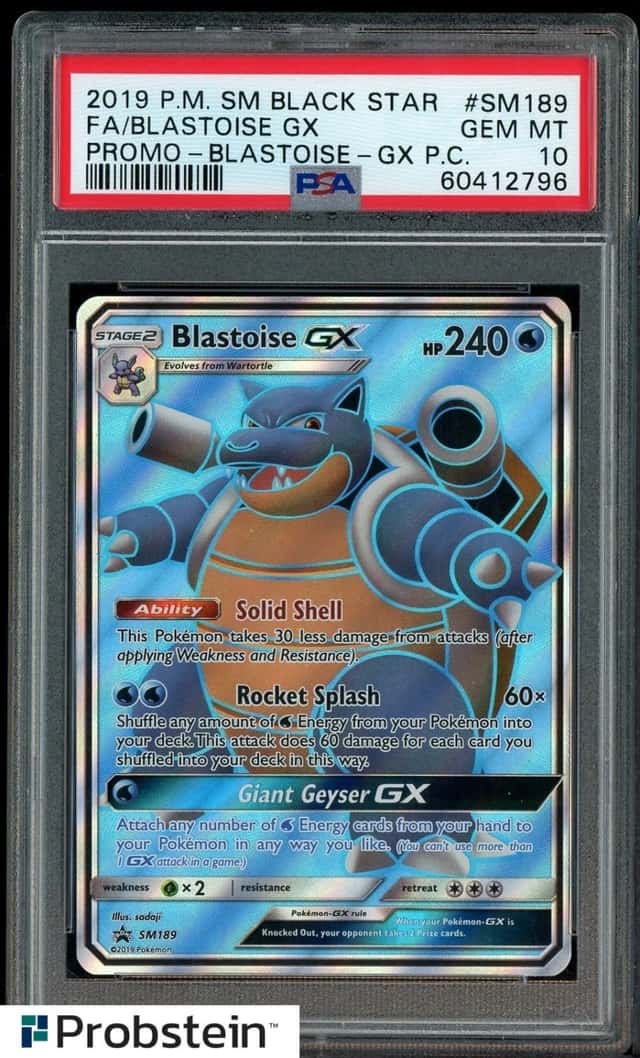 2019 POKEMON SM BLACK STAR PROMO #SM189 FA/BLASTOISE GX BLASTOISE-GX P.C. PSA 10