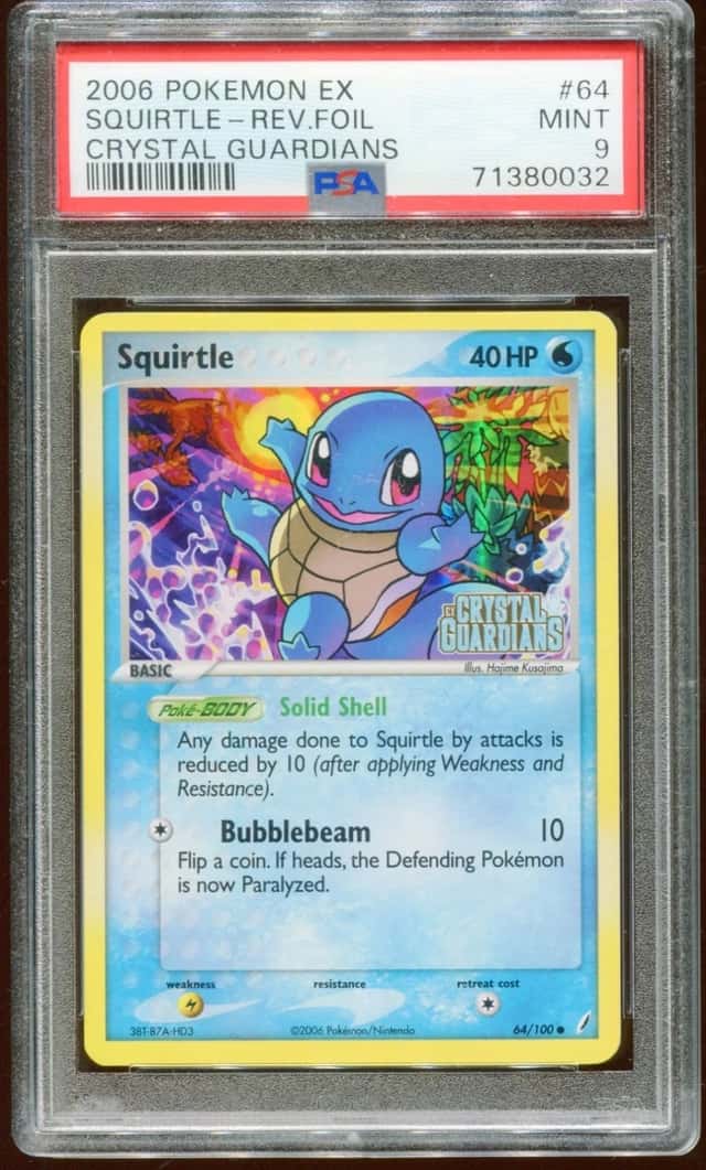 2006 POKEMON EX CRYSTAL GUARDIANS SQUIRTLE #64/100 REVERSE STAMPED HOL PSA 9 E10