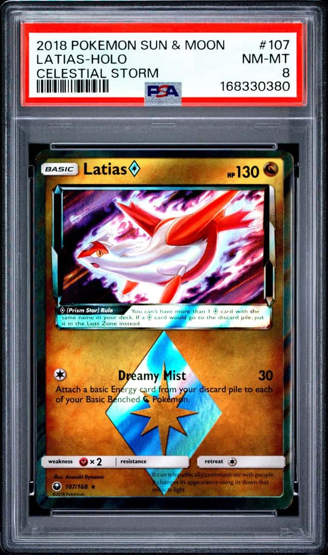 2018 Pokemon Celestial Storm Latias Prism Star #107/168 PSA 8 NM-MT Holo 