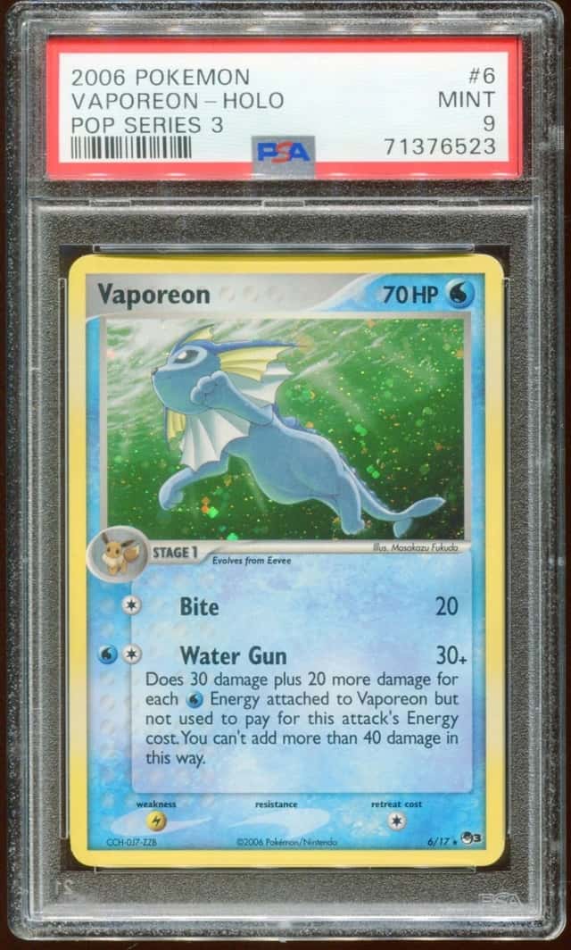 2006 POKEMON POP SERIES 3 VAPOREON #6/17 RARE PROMO HOLO FOIL PSA 9 A E10