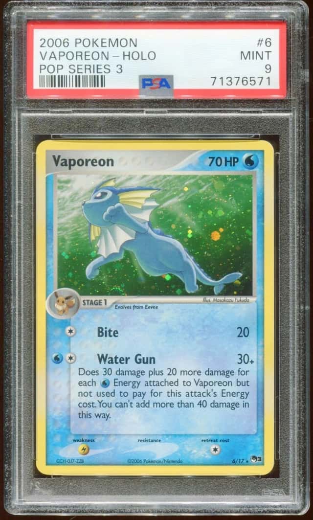 2006 POKEMON POP SERIES 3 VAPOREON #6/17 RARE PROMO HOLO FOIL PSA 9 B E10