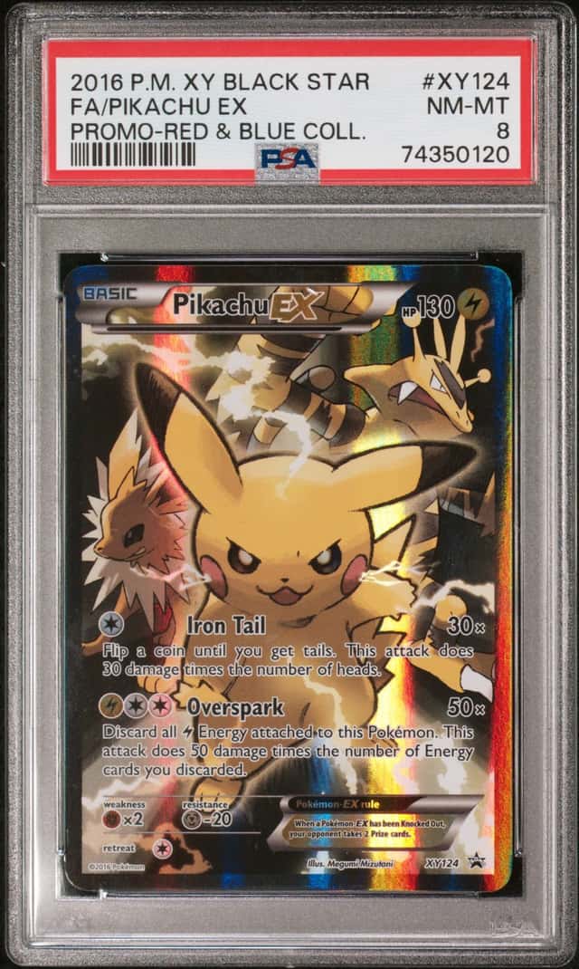2016 POKEMON XY BLACK STAR PROMO RED & BLUE COLLECTION PIKACHU EX XY124 PSA 8