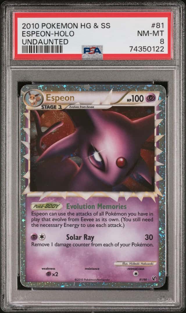 2010 POKEMON HEARTGOLD & SOULSILVER UNDAUNTED #81 ESPEON-HOLO PSA 8 (SWIRL)