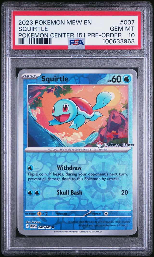 PSA 10 SQUIRTLE 007 POKEMON CENTER STAMPED REVERSE HOLO 151 PRE-ORDER POKEMON