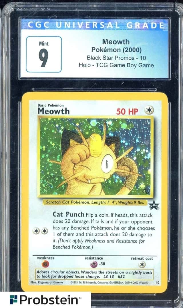 2000 Pokemon Black Star Promos TCG Game Boy Game #10 Meowth Holo CGC 9