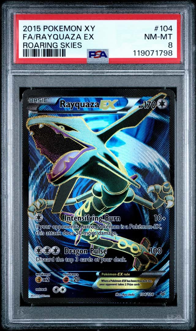 Pokemon 2015 Rayquaza EX 104/108 Full Art Ultra Rare Roaring Skies PSA 8