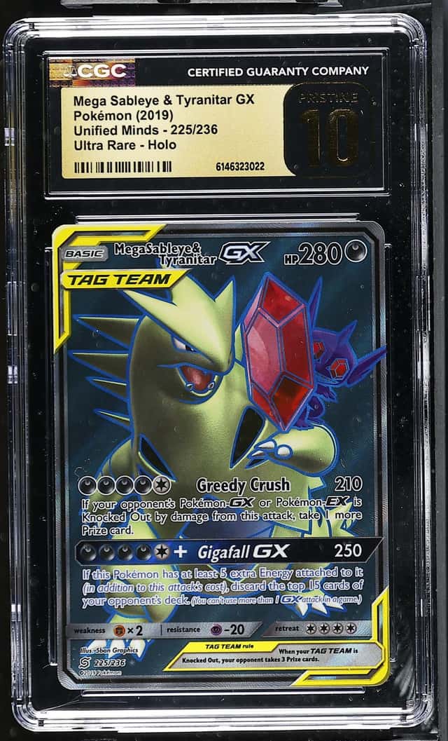 Pokemon 2019 Mega Sableye & Tyranitar GX 225/236 Unified Minds PRISTINE CGC 10