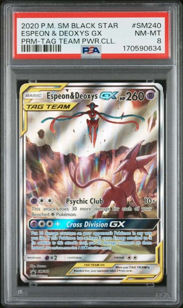 2020 POKEMON SM BLACK STAR PROMO #SM240 ESPEON & DEOXYS GX PSA 8