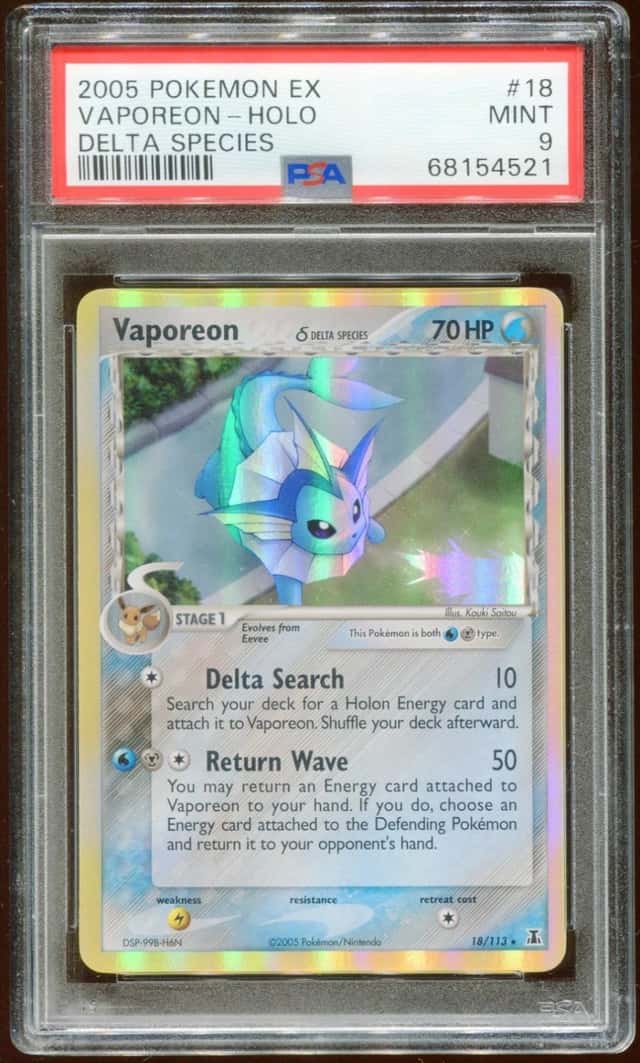 2005 POKEMON TCG EX DELTA SPECIES VAPOREON #18/113 RARE HOLO FOIL PSA 9 E10