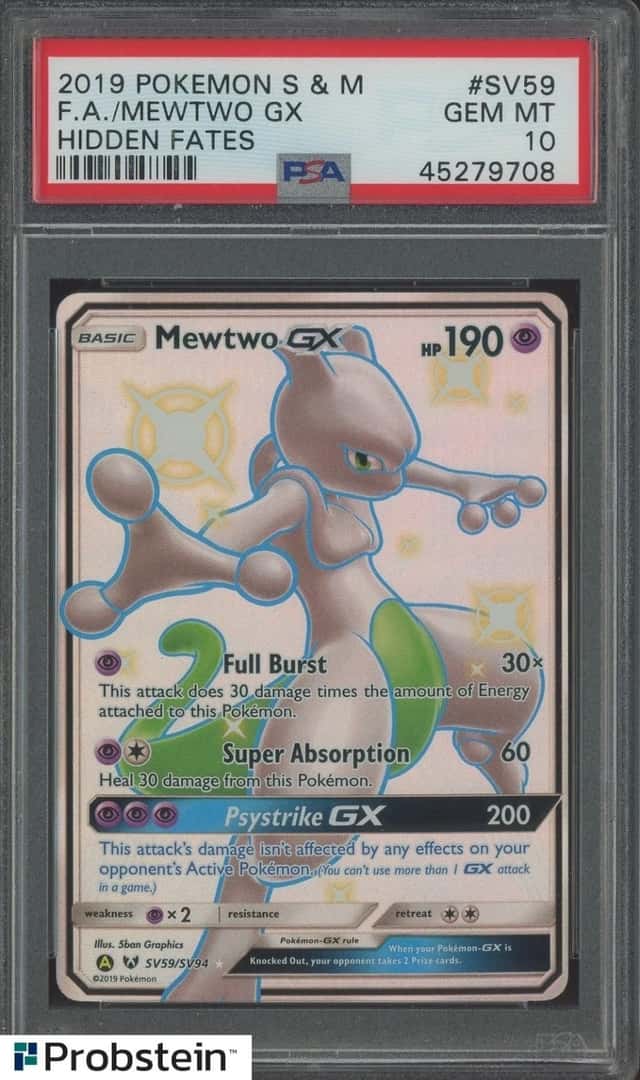 2019 Pokemon Sun & Moon Hidden Fates #SV59 FA Mewtwo GX PSA 10 GEM MINT
