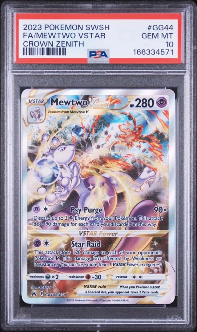 2023 POKEMON SWORD & SHIELD CROWN ZENITH #GG44 FULL ART/MEWTWO VSTAR PSA 10