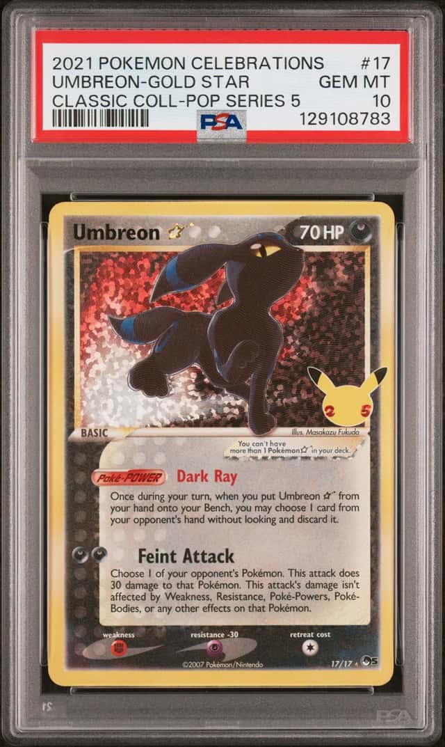2021 Pokemon Celebrations #17 Umbreon Gold Star Classic Coll. Pop Ser. 5 PSA 10